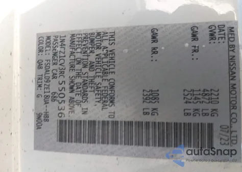 2024 Nissan Leaf Sv Plus z USA, uszkodzony, nr VIN 1N4CZ1CV3RC550536